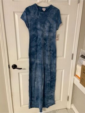 T39- LULAROE Tie-Dye Blue Flared Maxi T-Shirt Dress
